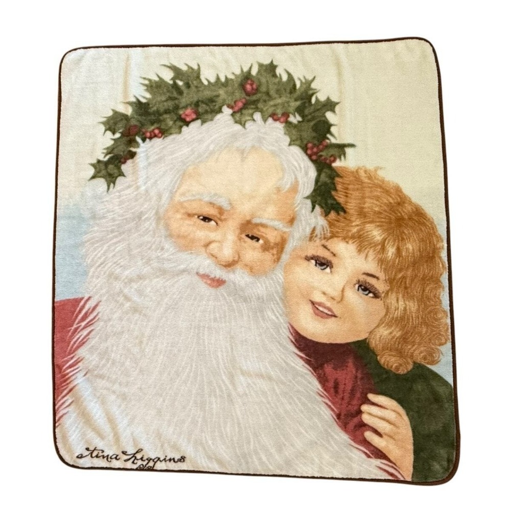 Tina Higgins Santa Child Fleece Throw Blanket Christmas Holiday Cozy Plush 56" - Picture 2 of 8
